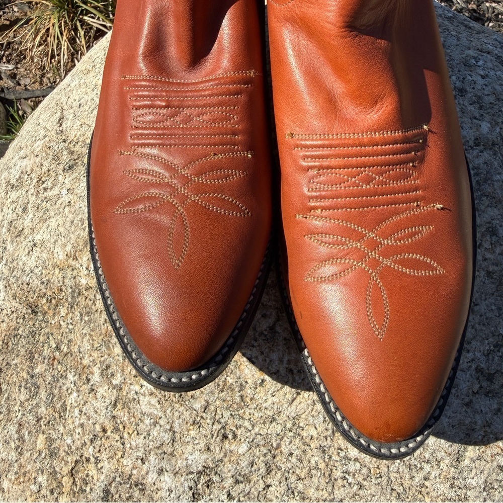 Justin Boots Men's Western Cowboy Boots Brown Pull-On Embroidered Snip Toe 9.5D - Picture 8 of 12